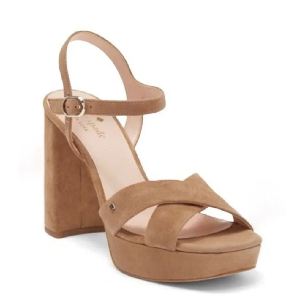 *NEW* KATE SPADE Delphi Block Heel Platform Sandal In Roasted Almond Size 10 A26